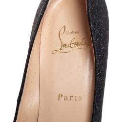 Pre Owned Christian Louboutin Black Glitter Very Prive Peep Toe Pumps Size 38