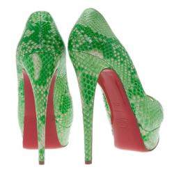 مملوكة مسبقًا Christian Louboutin Green Python Lady Peep Toe Platform Pumps Size 37.5