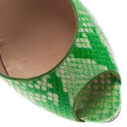 مملوكة مسبقًا Christian Louboutin Green Python Lady Peep Toe Platform Pumps Size 37.5
