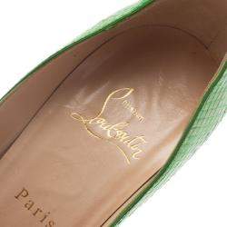 مملوكة مسبقًا Christian Louboutin Green Python Lady Peep Toe Platform Pumps Size 37.5