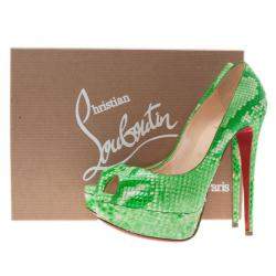 مملوكة مسبقًا Christian Louboutin Green Python Lady Peep Toe Platform Pumps Size 37.5