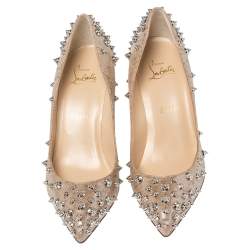 Pre Owned Christian Louboutin Beige Cork Print Fabric Aimantaclou Pumps Size 37.5