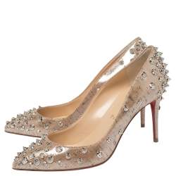 Pre Owned Christian Louboutin Beige Cork Print Fabric Aimantaclou Pumps Size 37.5