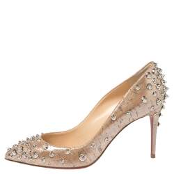 Pre Owned Christian Louboutin Beige Cork Print Fabric Aimantaclou Pumps Size 37.5