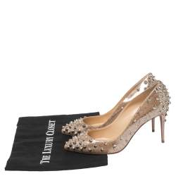 Pre Owned Christian Louboutin Beige Cork Print Fabric Aimantaclou Pumps Size 37.5