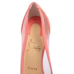 Pre Owned Christian Louboutin Peach Mesh And Suede Galativi Pointed Toe Pumps Size 39.5