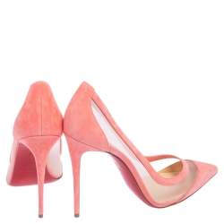 Pre Owned Christian Louboutin Peach Mesh And Suede Galativi Pointed Toe Pumps Size 39.5