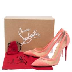 Pre Owned Christian Louboutin Peach Mesh And Suede Galativi Pointed Toe Pumps Size 39.5