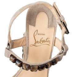 مملوكة مسبقًا Christian Louboutin Beige Suede Beads Cataclou Wedge Ankle Strap Sandals Size 36