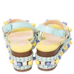 Pre Owned Christian Louboutin Multicolor Leather Cataconico Platform Espadrille Sandals Size 35