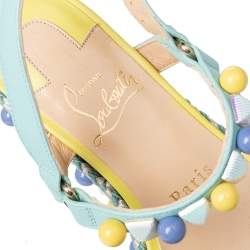 Pre Owned Christian Louboutin Multicolor Leather Cataconico Platform Espadrille Sandals Size 35