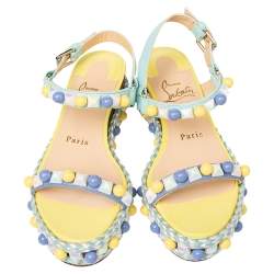 Pre Owned Christian Louboutin Multicolor Leather Cataconico Platform Espadrille Sandals Size 35