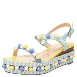 Pre Owned Christian Louboutin Multicolor Leather Cataconico Platform Espadrille Sandals Size 35