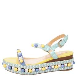 Pre Owned Christian Louboutin Multicolor Leather Cataconico Platform Espadrille Sandals Size 35