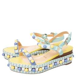 Pre Owned Christian Louboutin Multicolor Leather Cataconico Platform Espadrille Sandals Size 35