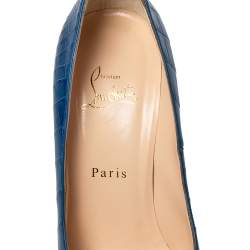 Pre Owned Christian Louboutin Blue Alligator Leather Bianca Platform Pumps Size 39