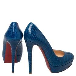 Pre Owned Christian Louboutin Blue Alligator Leather Bianca Platform Pumps Size 39