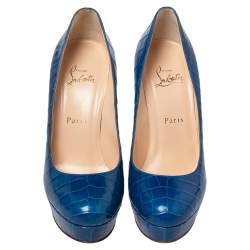 Pre Owned Christian Louboutin Blue Alligator Leather Bianca Platform Pumps Size 39