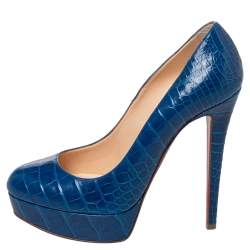 Pre Owned Christian Louboutin Blue Alligator Leather Bianca Platform Pumps Size 39