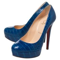 Pre Owned Christian Louboutin Blue Alligator Leather Bianca Platform Pumps Size 39