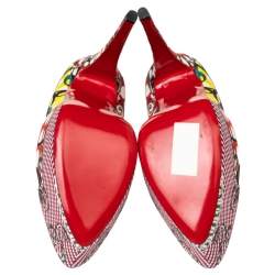 Pre Owned Christian Louboutin Multicolor Loubi Print Fabric Daffodile Platform Pumps Size 40
