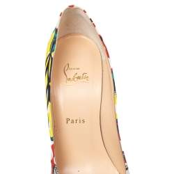 Pre Owned Christian Louboutin Multicolor Loubi Print Fabric Daffodile Platform Pumps Size 40