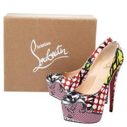 Pre Owned Christian Louboutin Multicolor Loubi Print Fabric Daffodile Platform Pumps Size 40