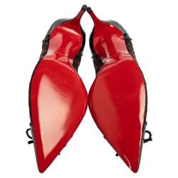 Pre Owned Christian Louboutin Black Lace and Patent Leather Souris Bow Pointed Toe Pumps Size 41