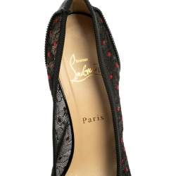 Pre Owned Christian Louboutin Black Lace and Patent Leather Souris Bow Pointed Toe Pumps Size 41