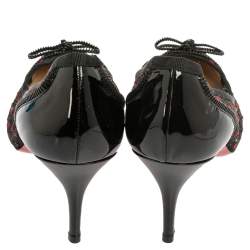 Pre Owned Christian Louboutin Black Lace and Patent Leather Souris Bow Pointed Toe Pumps Size 41