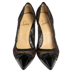 Pre Owned Christian Louboutin Black Lace and Patent Leather Souris Bow Pointed Toe Pumps Size 41