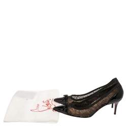 Pre Owned Christian Louboutin Black Lace and Patent Leather Souris Bow Pointed Toe Pumps Size 41