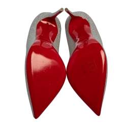 Pre Owned Christian Louboutin Metallic Silver Glitters Hot Chick Pumps Size 38