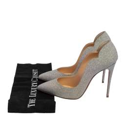 Pre Owned Christian Louboutin Metallic Silver Glitters Hot Chick Pumps Size 38