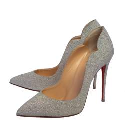Pre Owned Christian Louboutin Metallic Silver Glitters Hot Chick Pumps Size 38