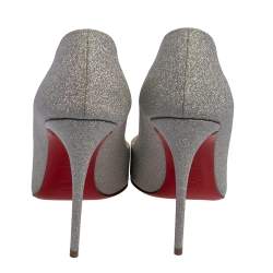 Pre Owned Christian Louboutin Metallic Silver Glitters Hot Chick Pumps Size 38