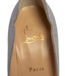 Pre Owned Christian Louboutin Metallic Silver Glitters Hot Chick Pumps Size 38