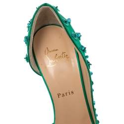 Pre Owned Christian Louboutin Green Satin Brodiriza Embellished D'orsay Pumps Size 39