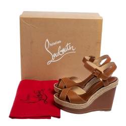 Pre Owned Christian Louboutin Brown Leather Almeria Wedge Sandals Size 38