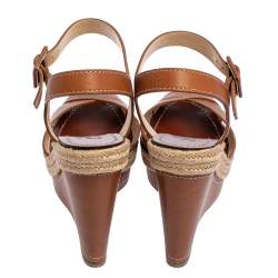 Pre Owned Christian Louboutin Brown Leather Almeria Wedge Sandals Size 38