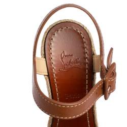 Pre Owned Christian Louboutin Brown Leather Almeria Wedge Sandals Size 38