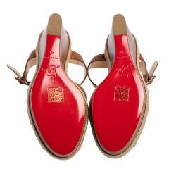 Pre Owned Christian Louboutin Brown Leather Almeria Wedge Sandals Size 38