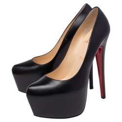 Pre Owned Christian Louboutin Black Leather Daffodile Platform Pumps Size 38