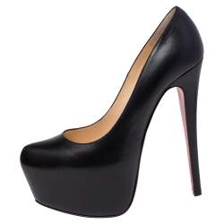 Pre Owned Christian Louboutin Black Leather Daffodile Platform Pumps Size 38