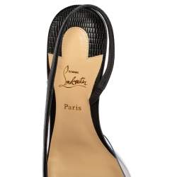 Pre Owned Christian Louboutin Black Lizard Embossed Leather and PVC Optisexy Sandals Size 36.5