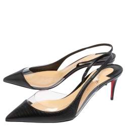Pre Owned Christian Louboutin Black Lizard Embossed Leather and PVC Optisexy Sandals Size 36.5