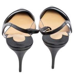 Pre Owned Christian Louboutin Black Lizard Embossed Leather and PVC Optisexy Sandals Size 36.5