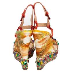Pre Owned Christian Louboutin Multicolor Studded Suede Cataclou Espadrille Wedge Sandals Size 40