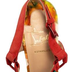 Pre Owned Christian Louboutin Multicolor Studded Suede Cataclou Espadrille Wedge Sandals Size 40