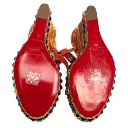 Pre Owned Christian Louboutin Multicolor Studded Suede Cataclou Espadrille Wedge Sandals Size 40